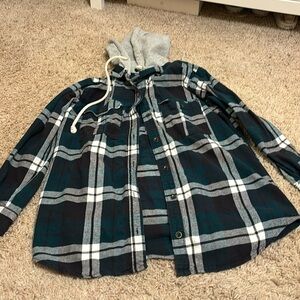 Green Forever 21 flannel jacket with detachable hood size small